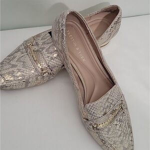 Preston & York Women's Snakeskin Loafers - Gold Size 8